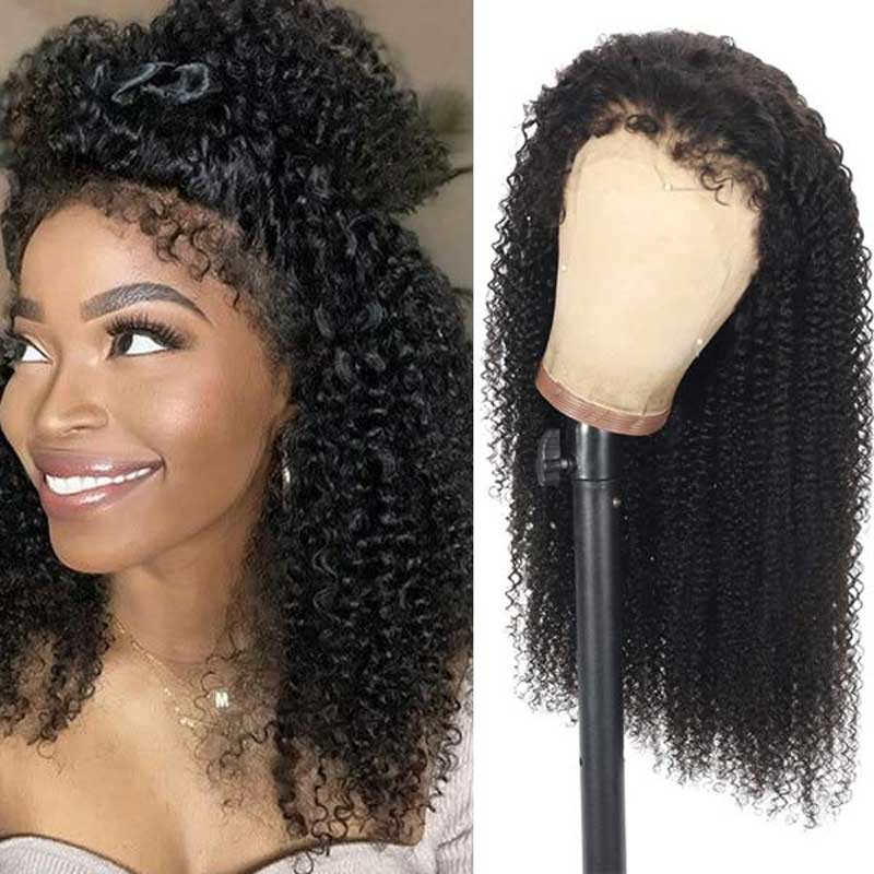 Ulike 4C Edges 360 Lace Frontal Wigs Kinky Curly Natural Black Color Human Hair Wigs