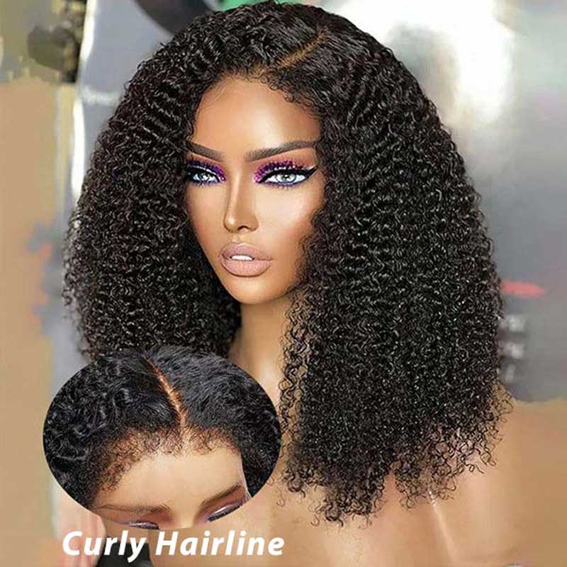 Ulike 4C Edges 360 Lace Frontal Wigs Kinky Curly Natural Black Color Human Hair Wigs