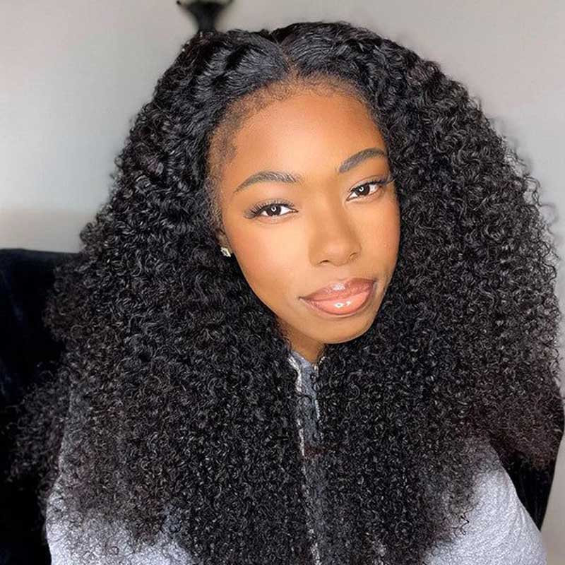 Ulike 4C Edges 360 Lace Frontal Wigs Kinky Curly Natural Black Color Human Hair Wigs