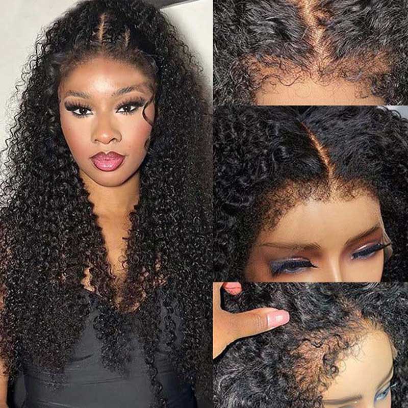 Ulike 4C Edges 360 Lace Frontal Wigs Kinky Curly Natural Black Color Human Hair Wigs