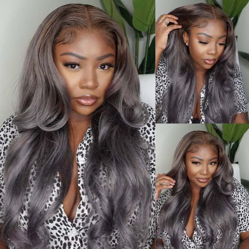 Ulike 13x4 Lace Front Ash Violet With Brown Roots Highlights Multicolor Body Wave Wigs