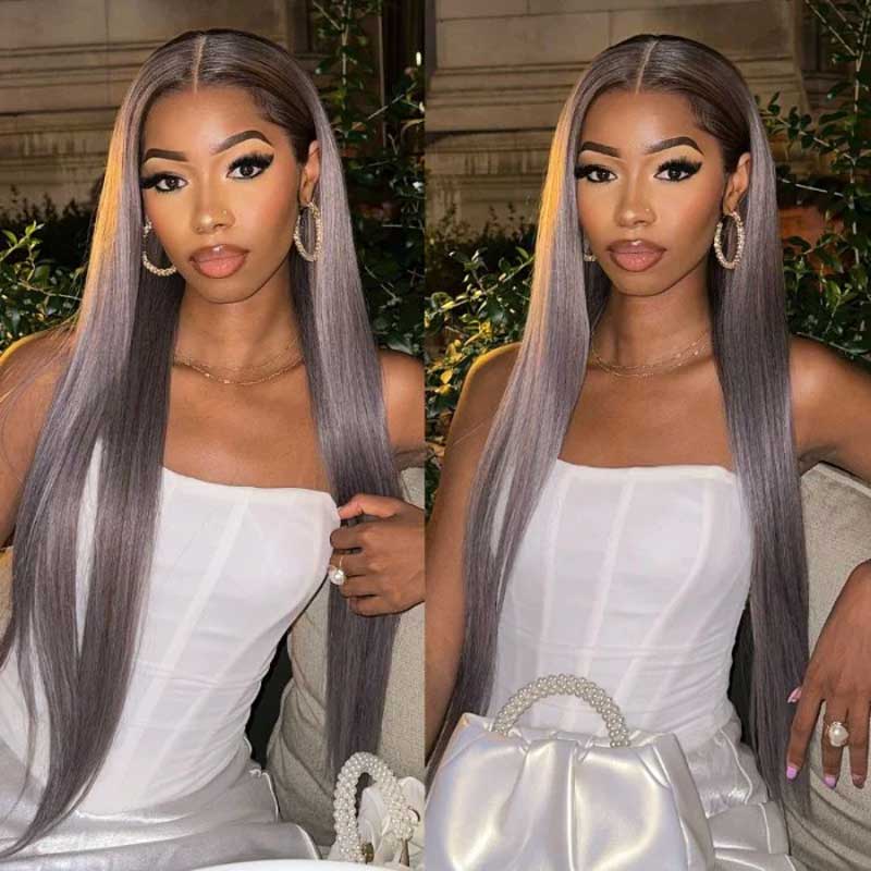 Ulike 13x4 Lace Front Ash Violet With Brown Roots Highlights Multicolor Body Wave Wigs