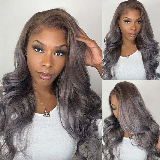 Ulike 13x4 Lace Front Ash Violet With Brown Roots Highlights Multicolor Body Wave Wigs