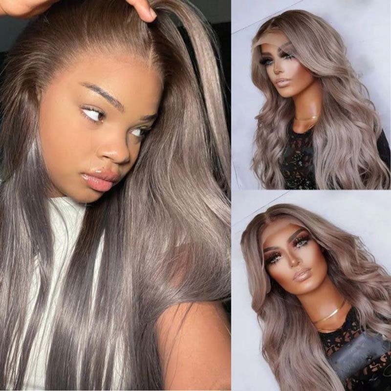 Ulike 13x4 Lace Front Ash Violet With Brown Roots Highlights Multicolor Body Wave Wigs