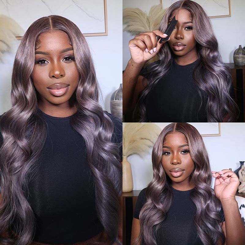 Ulike 13x4 Lace Front Ash Violet With Brown Roots Highlights Multicolor Body Wave Wigs