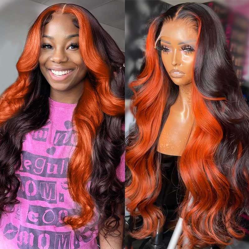 Ulike 13x6 Lace Front Ginger Highlight Body Wave Human Hair Transparent Lace Wigs