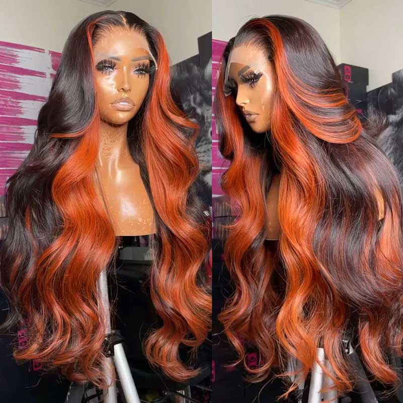 Ulike 13x6 Lace Front Ginger Highlight Body Wave Human Hair Transparent Lace Wigs