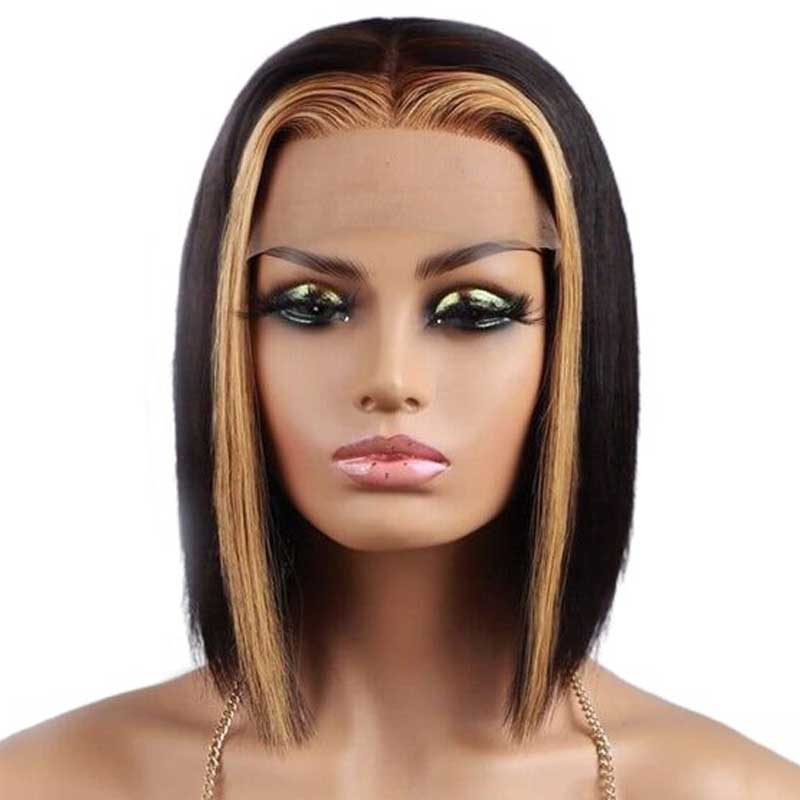 ulike 1B/27 Skunk Stripe Bob Straight Wigs Human Hair  4x4 13x4 Lace Highlight Wigs