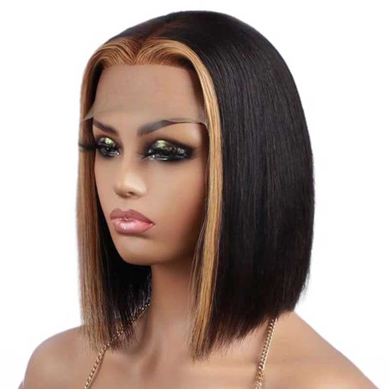 ulike 1B/27 Skunk Stripe Bob Straight Wigs Human Hair  4x4 13x4 Lace Highlight Wigs