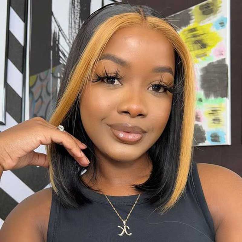 ulike 1B/27 Skunk Stripe Bob Straight Wigs Human Hair  4x4 13x4 Lace Highlight Wigs