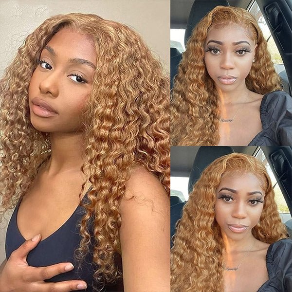 Ulike #27 Honey Blonde Color Water Wave 13×4 Transparent Lace Front Wig Pre Plucked