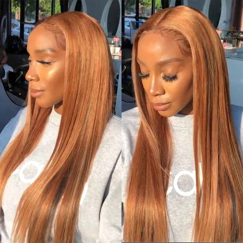 Ulike #30 Full Lace Straight Wigs Auburn Hair Color Human Hair Wigs Pre Plucked 180% Density