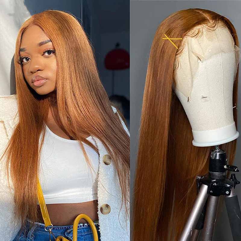 Ulike #30 Full Lace Straight Wigs Auburn Hair Color Human Hair Wigs Pre Plucked 180% Density