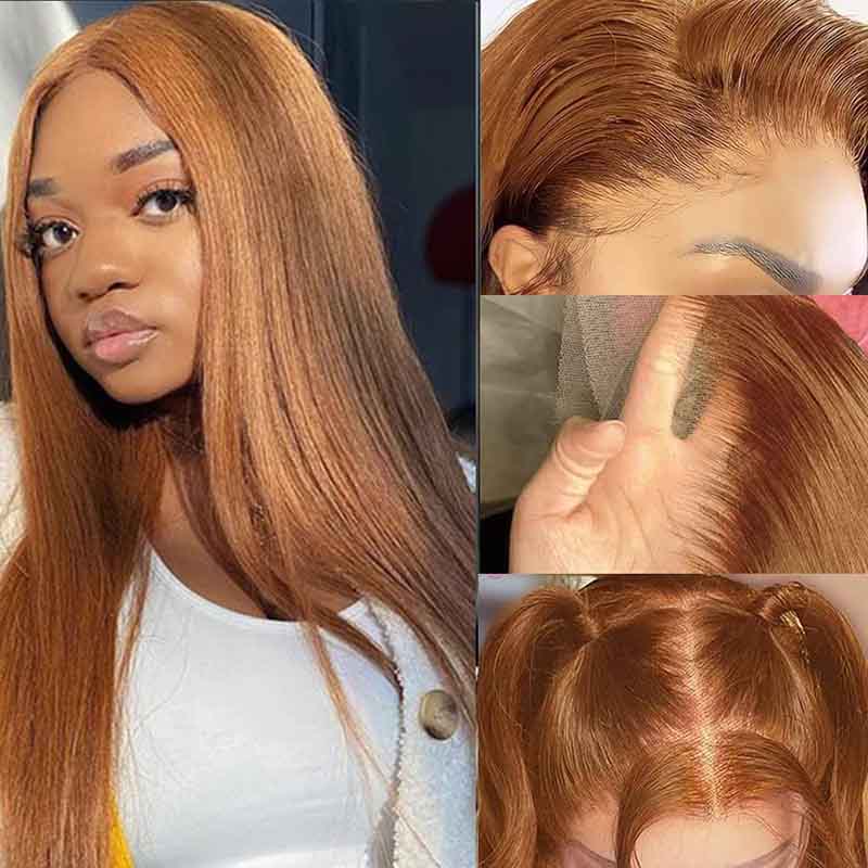 Ulike #30 Full Lace Straight Wigs Auburn Hair Color Human Hair Wigs Pre Plucked 180% Density