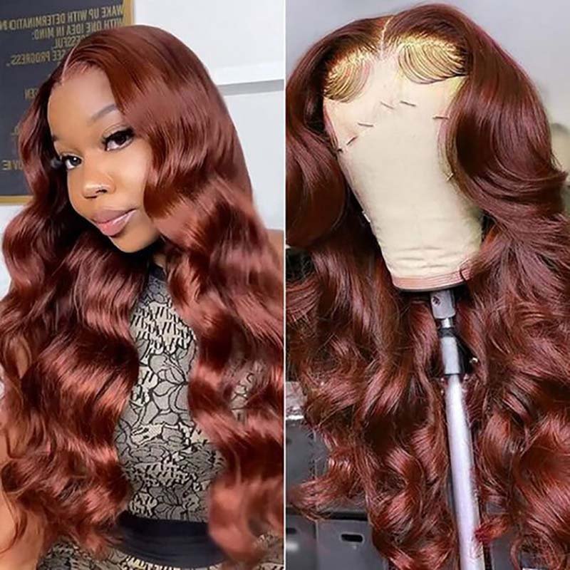 Ulike 360 Full Lace Reddish Brown Body Wave Wigs #33 Colored Transparent Lace Wigs With Pre Pluck