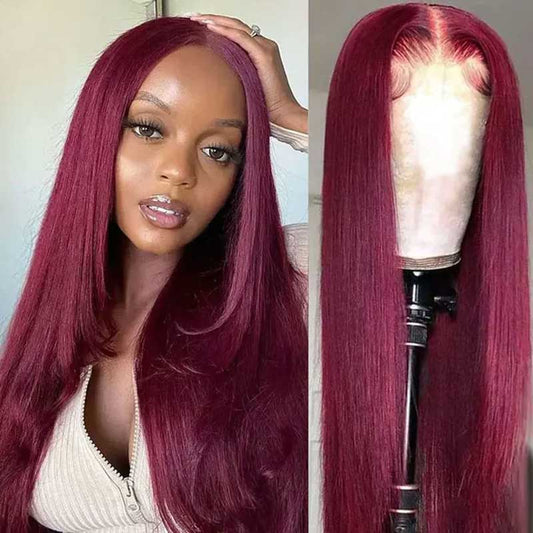 ulike 360 Transparent Lace Front Burgundy Layered Cut Straight Wigs 99J Colored Human Hair Wigs