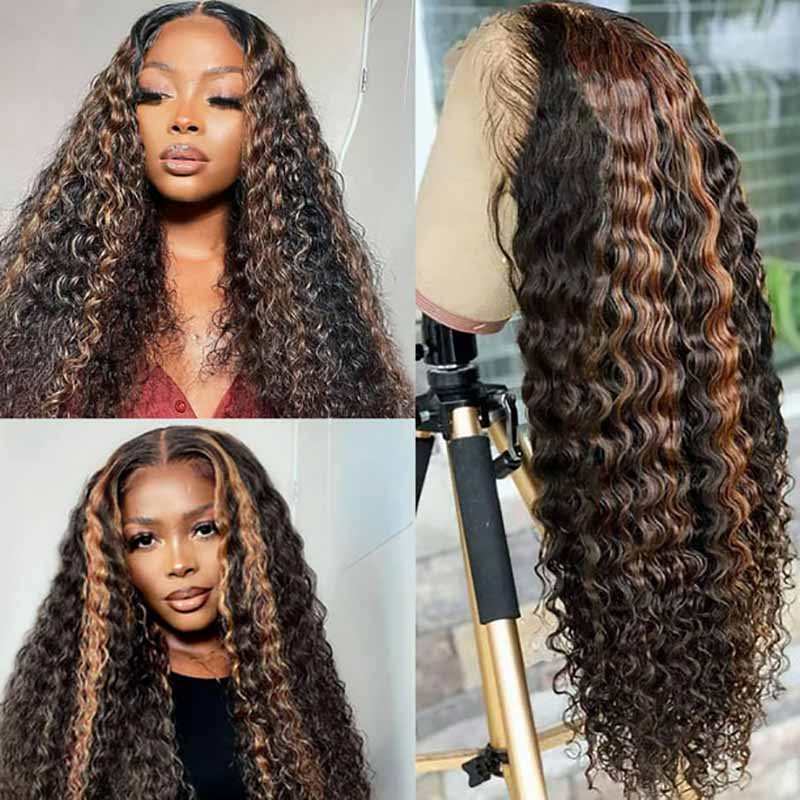 Ulike 360 Transparent Lace Wigs 1B/30 Highlight Deep Wave Wigs Human Hair Wigs