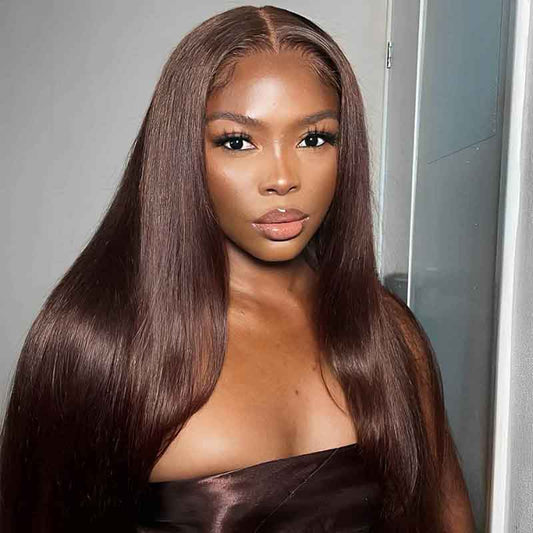 Ulike #4 Dark Brown Colored Full Lace Wigs Straight Hair Chocolate Brown Wigs 180% Density