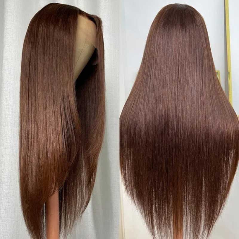 Ulike #4 Dark Brown Straight Layered Cut Human Hair 360 Transparent Lace Human Hair Wigs