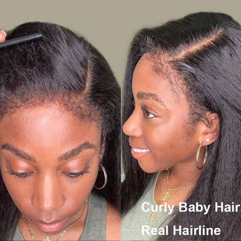 Ulike 4C Edge Hairline Kinky Straight 5x5 Glueless Wigs Human Hair Wigs With Curly Baby Hair