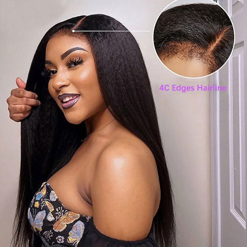 Ulike 4C Edge Hairline Kinky Straight 5x5 Glueless Wigs Human Hair Wigs With Curly Baby Hair