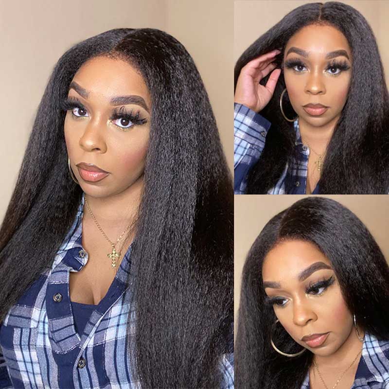 Ulike 4C Edge Hairline Kinky Straight 5x5 Glueless Wigs Human Hair Wigs With Curly Baby Hair