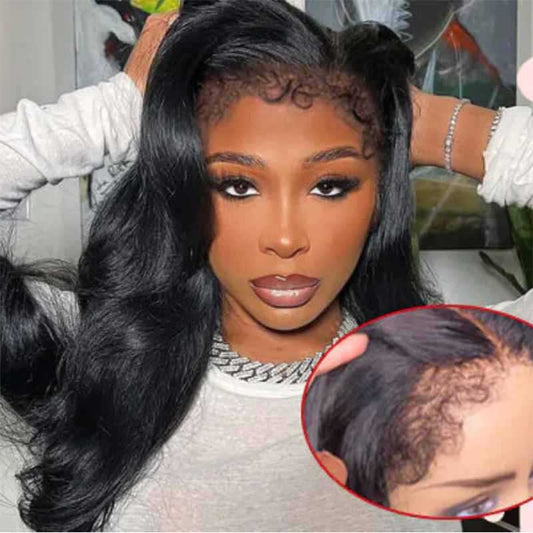 Ulike 4C Edges 360 Lace Wigs Realistic Hairline Body Wave Wigs With Kinky Baby Hair Edges