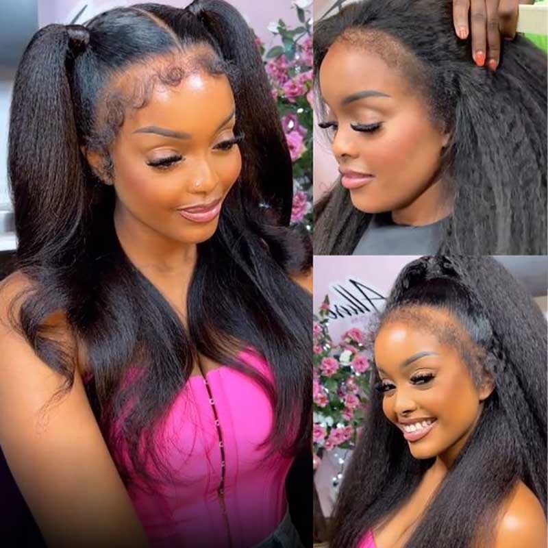 Ulike 4C Edges Kinky Straight Wigs 360 Transparent Lace Wigs With Curly Baby Hairline