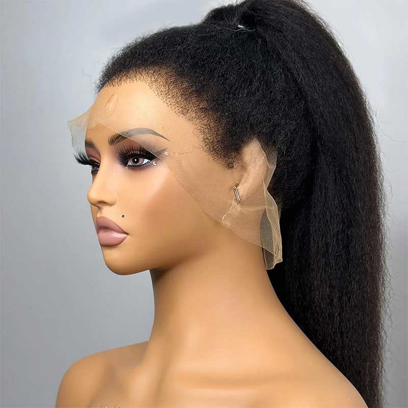 Ulike 4C Edges Kinky Straight Wigs 360 Transparent Lace Wigs With Curly Baby Hairline