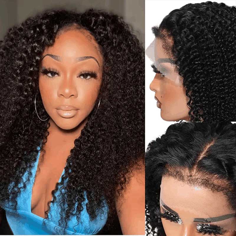 Ulike 4C Edges No Glue 5x5 Kinky Curly Wigs Natural Hairline Human Hair Wigs 180% Density