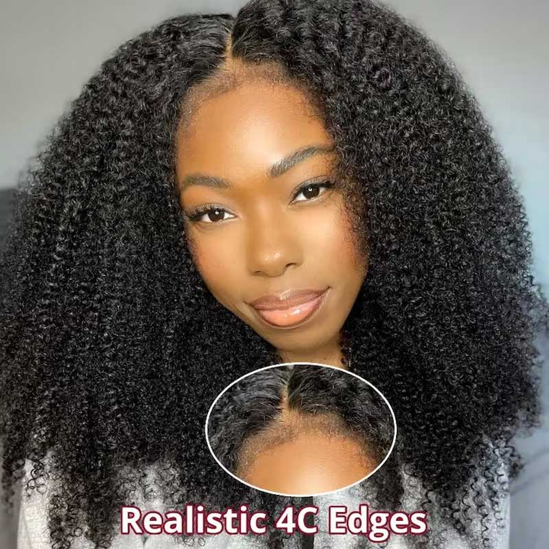 Ulike 4C Edges No Glue 5x5 Kinky Curly Wigs Natural Hairline Human Hair Wigs 180% Density