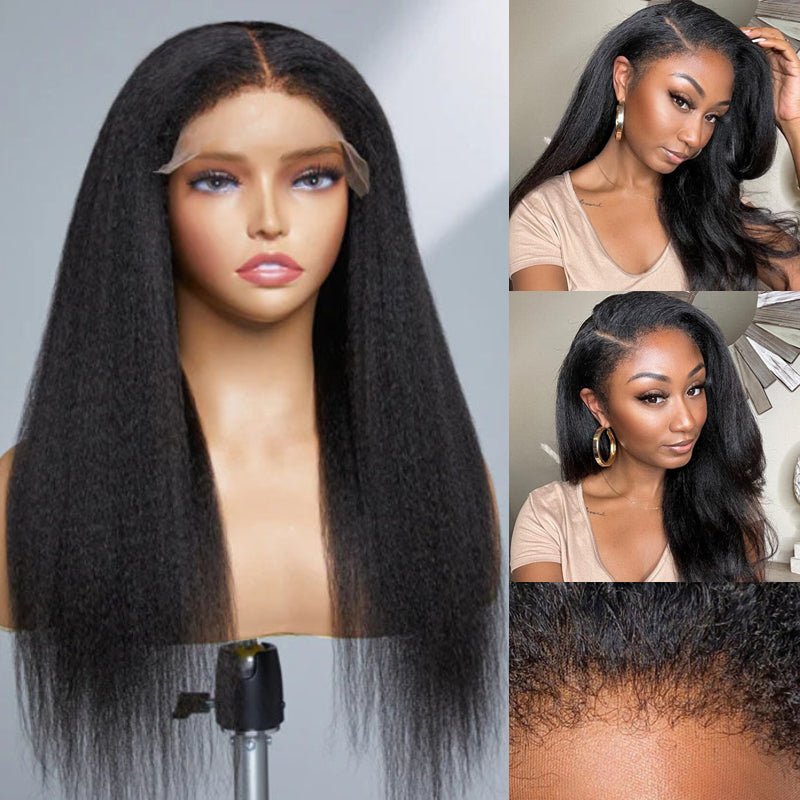 Ulike 4C Textured Hairline Wig Transparent Lace Wig 13x4 Lace Front Wigs Kinky Straight Wig With Kinky Edges