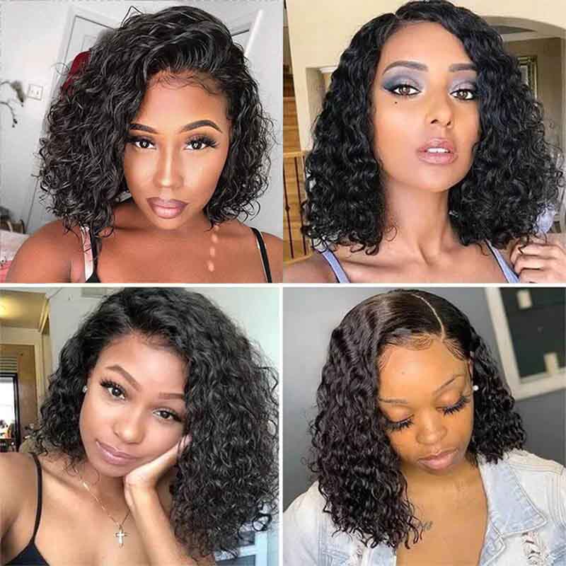 Ulike 4x4/13x4 Lace Closure Wigs Short Bob Water Wave Human Hair Wigs 180% Density