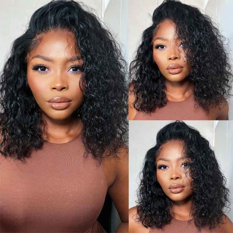 Ulike 4x4/13x4 Lace Closure Wigs Short Bob Water Wave Human Hair Wigs 180% Density