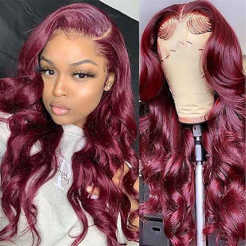 Ulike 99J Burgundy 360 Transparent Lace Body Wave Wigs Pre Plucked Online