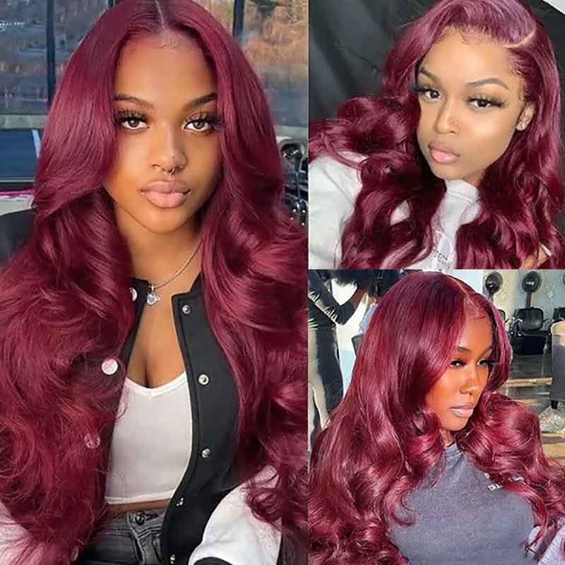 Ulike 99J Burgundy 360 Transparent Lace Body Wave Wigs Pre Plucked Online