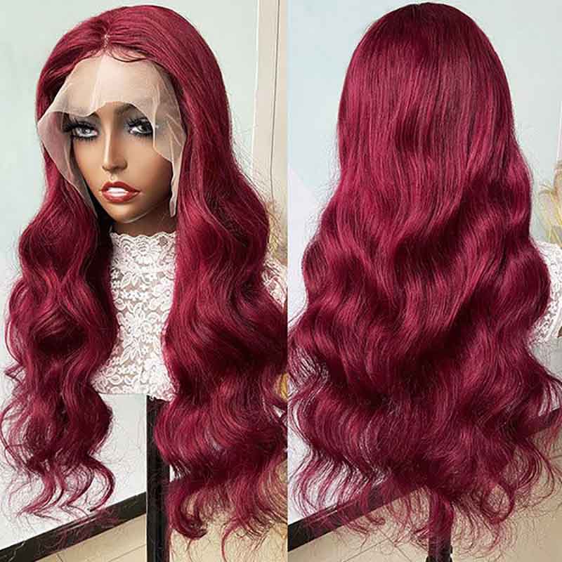 Ulike 99J Burgundy 360 Transparent Lace Body Wave Wigs Pre Plucked Online