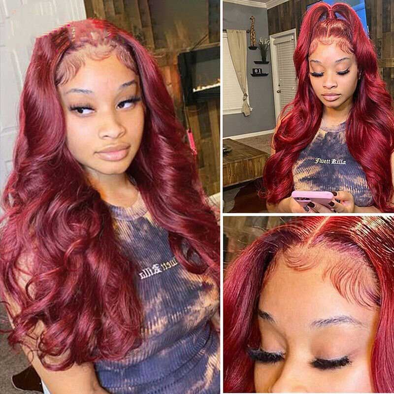 Ulike 99J Burgundy 360 Transparent Lace Body Wave Wigs Pre Plucked Online