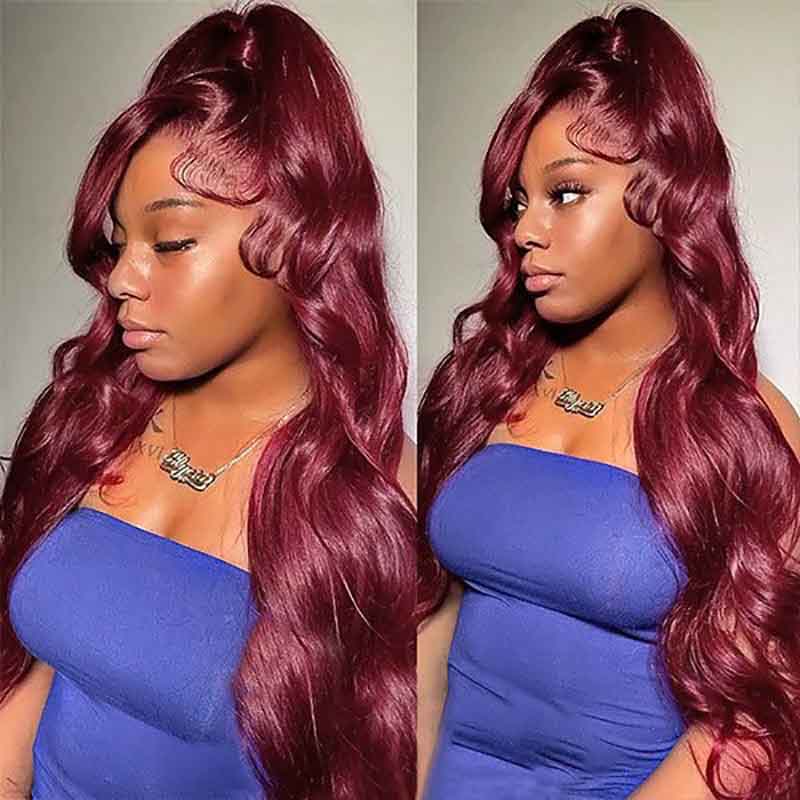 Ulike 99J Burgundy 360 Transparent Lace Body Wave Wigs Pre Plucked Online