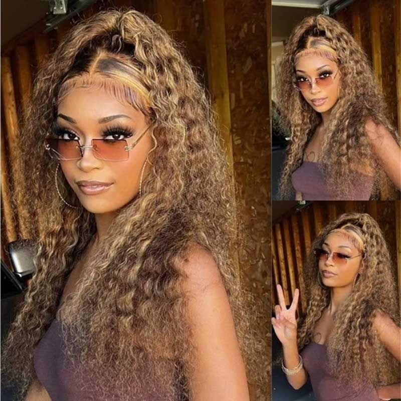 Ulike Blonde Highlight 360 Transparent Lace Wigs Pre Plucked Water Wave Hair Wigs