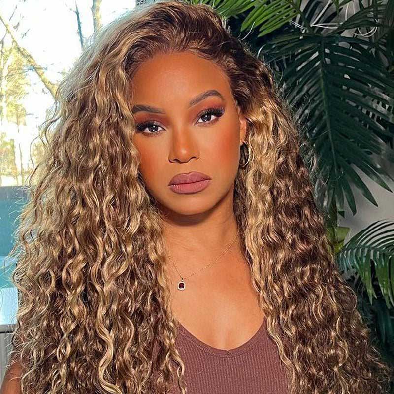 Ulike Blonde Highlight 360 Transparent Lace Wigs Pre Plucked Water Wave Hair Wigs