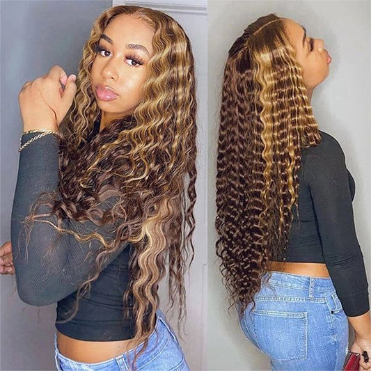 Ulike Blonde Highlight Lace Front Wigs Colored 4/27 Ombre Deep Wave 13x4 Frontal Wigs Pre Plucked