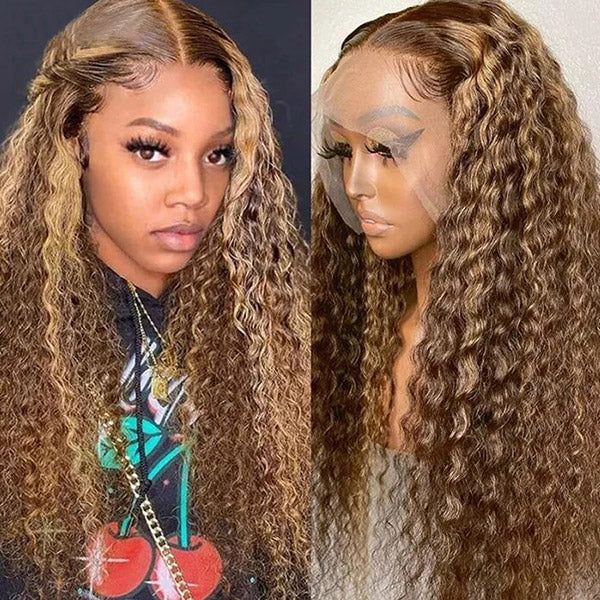 Ulike Blonde Highlight Lace Front Wigs Colored 4/27 Ombre Deep Wave 13x4 Frontal Wigs Pre Plucked