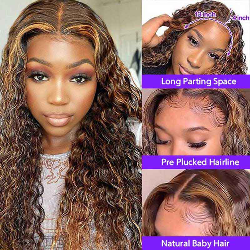 Ulike Blonde Highlight Lace Front Wigs Colored 4/27 Ombre Deep Wave 13x4 Frontal Wigs Pre Plucked