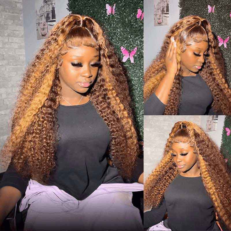 Ulike Blonde Highlight Lace Front Wigs Colored 4/27 Ombre Deep Wave 13x4 Frontal Wigs Pre Plucked