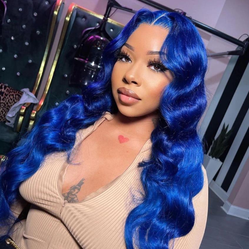 Ulike Blue Color Body Wave 13x4 Lace Front Wig 100% Human Hair Wig With Baby Hair