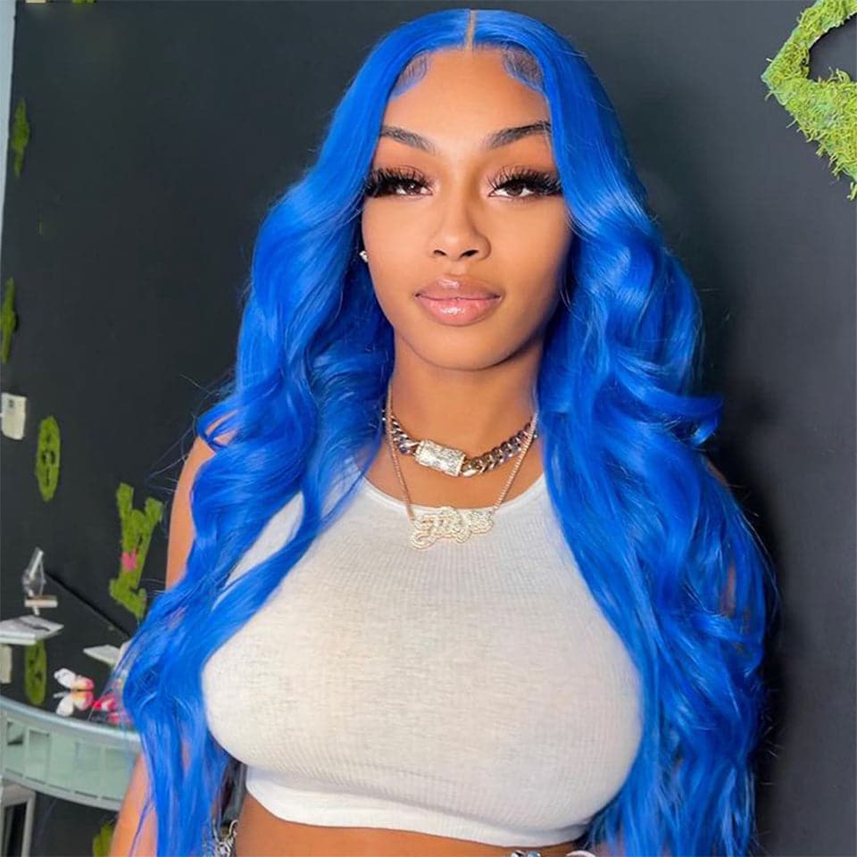 Ulike Blue Color Body Wave 13x4 Lace Front Wig 100% Human Hair Wig With Baby Hair