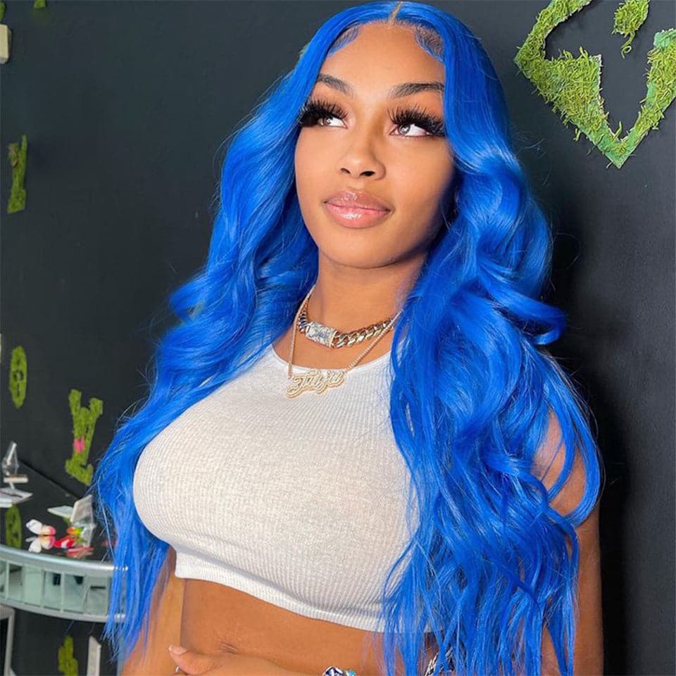 Ulike Blue Color Body Wave 13x4 Lace Front Wig 100% Human Hair Wig With Baby Hair