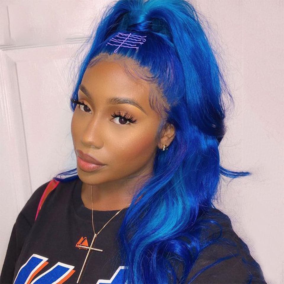 Ulike Blue Color Body Wave 13x4 Lace Front Wig 100% Human Hair Wig With Baby Hair