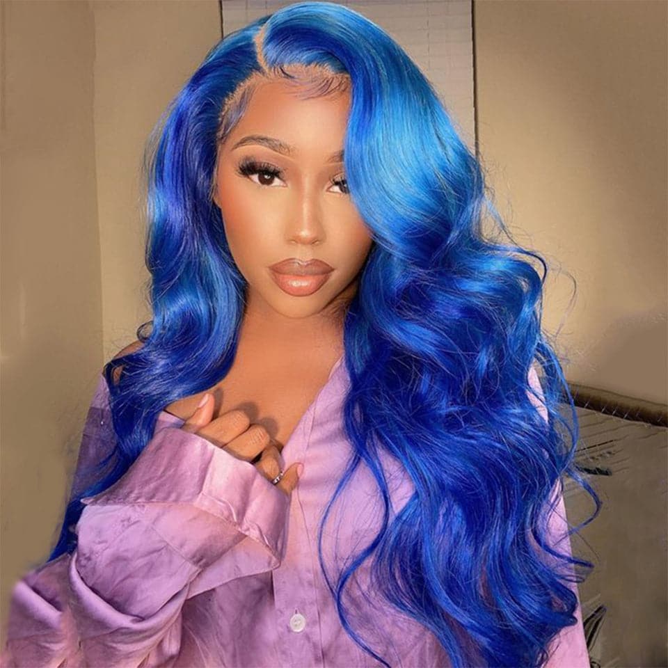 Ulike Blue Color Body Wave 13x4 Lace Front Wig 100% Human Hair Wig With Baby Hair